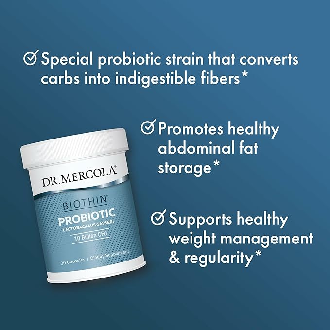 Dr. Mercola Biothin Probiotic - Digestive Health Supplement - Supports Healthy Metabolism - GMO-Free, Gluten-Free & Soy-Free - 30 Delayed-Release Capsules (30 Servings)
