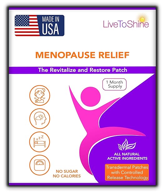 Menopause & Perimenopause Relief Patch – Hot Flash, Mood & Symptom Support – Black Cohosh, Ashwagandha & More – 30 Topical Patches – USA Made by Live to Shine