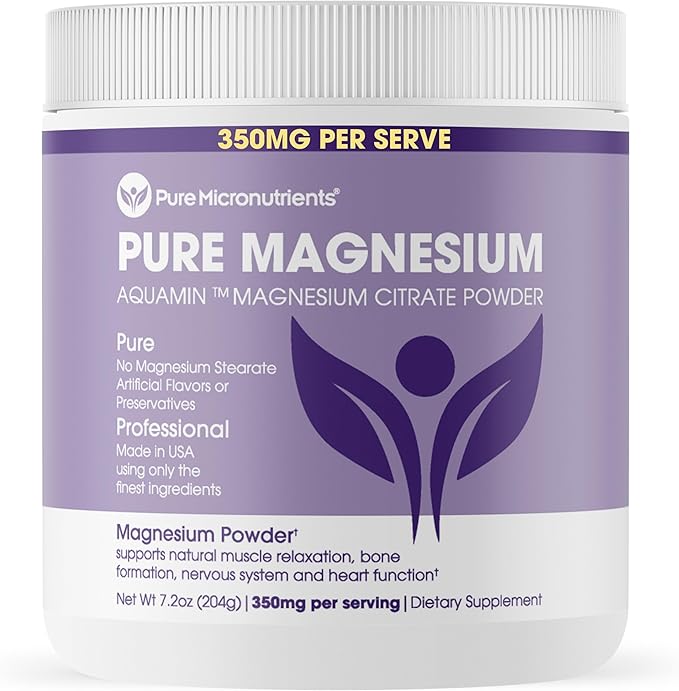 Pure Magnesium Citrate Powder to Support Sleep, Muscle & Bone Health, Energy, Heart & Digestion. Unflavored Magnesium Powder Drink Mix, Vegan, 60 Servings