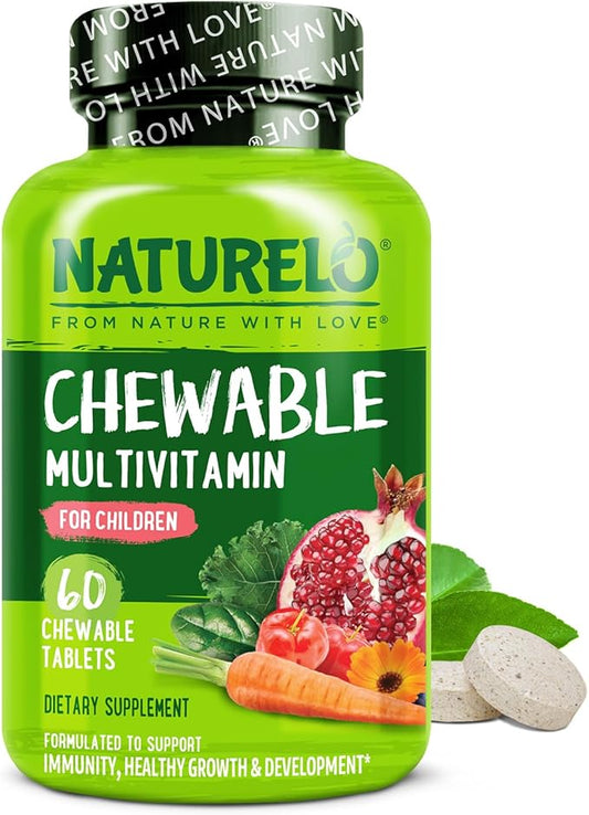 NATURELO Chewable Vitamin for Kids – Multivitamin with Whole Food Organic Fruit Blend - 60 Tablets for Children