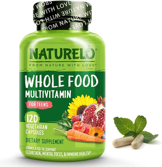 NATURELO Whole Food Multivitamin for Teens - Vitamins and Minerals for Teenage Boys and Girls - Supplement for Active Kids - with Organic Whole Foods - Non-GMO - Vegan & Vegetarian - 120 Capsules