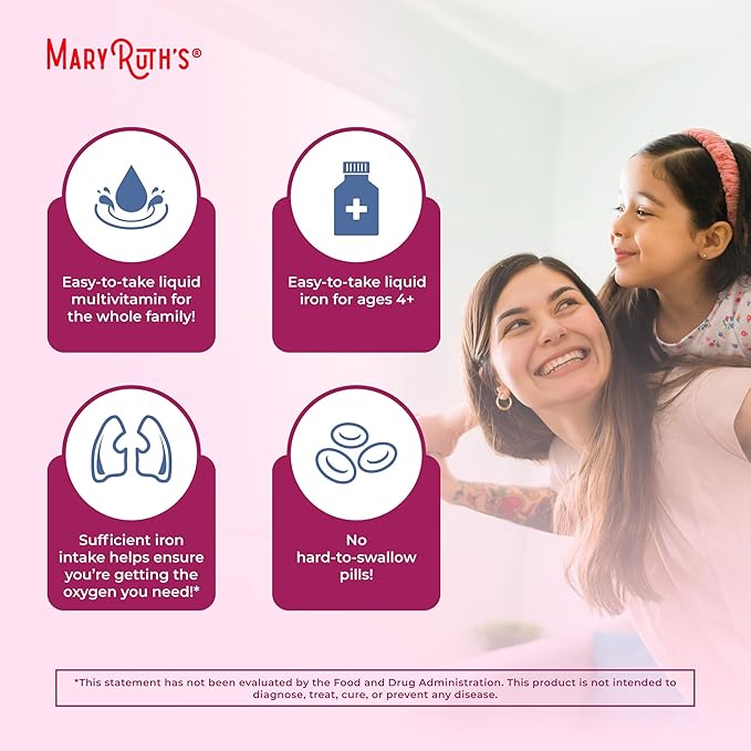 MaryRuth Organics Iron Supplement for Women Men & Kids, Liquid Iron Supplement for Women Men & Kids, Iron for Healthy Blood & Oxygen, Ages 4 & Up, Sugar Free, Vegan, Non-GMO, Gluten Free, 15.22 Fl Oz