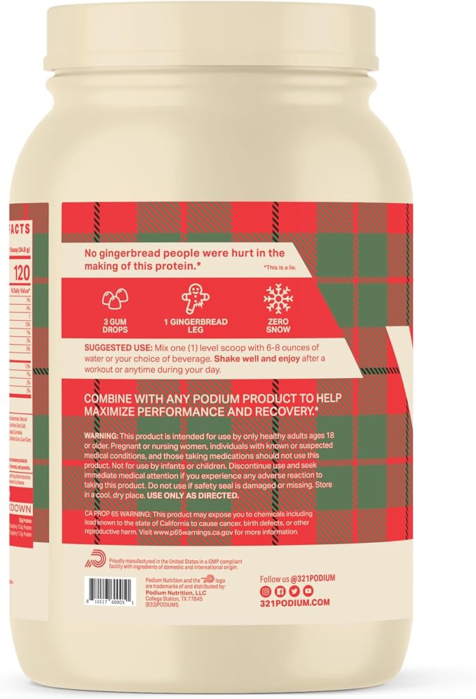 Podium Nutrition Whey Protein Powder, Gingerbread, 25g Protein Per Serving with Digestive Enzymes, Whey Protein Isolate & Concentrate, Gluten Free, Low Carb, Low Sugar & Soy Free, 27 Servings