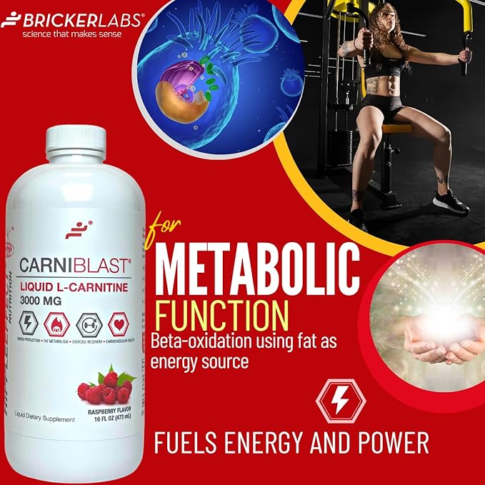 CARNIBLAST Liquid L-Carnitine 3000mg, Premium L Carnitine Carnipure, Energy Nutrition, Energy Supplement and Energy Booster, Raspberry, 16 fl oz