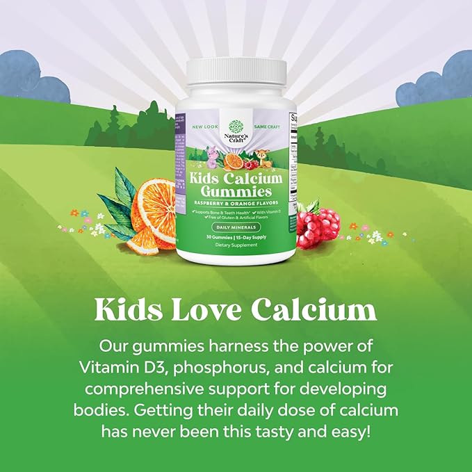 Natures Craft Tasty Kids Calcium Gummies - Vitamin D & Calcium Gummies for Children - Vitamin with & D for Muscle Bone Development Gelatin-Free Kosher Childrens 30ct (2 Pack)
