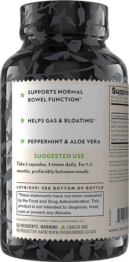 Crystal Star Digestive Support Supplement (60 Capsules) - Herbal Gut Health Supplement That Helps with Occasional Gas & Bloating - Peppermint, Aloe Vera, Slippery Elm & Ginger – Non-GMO