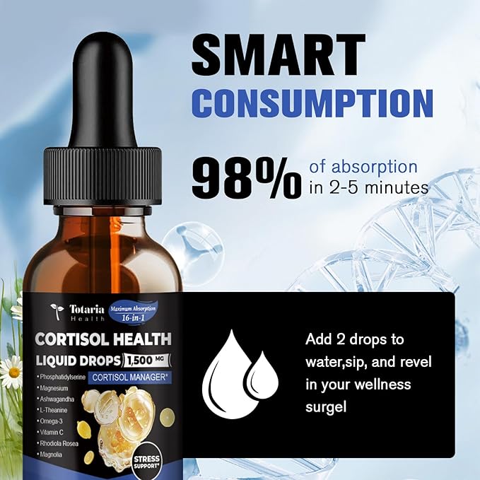 cortisol Supplement Liquid Drops Hormone Balance for Women Men with Magnesium Complex,Ashwagandha,Rhodiola Rosea,L Theanine,Phosphatidylserine Supplements Mood, Focus, Sleep Support 2 FL.OZ