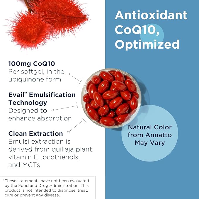 Designs for Health Q-Evail 100-100mg CoQ10 Highly Bioavailable Ubiquinone - Coenzyme Q10 with MCT + Mixed Tocopherols to Promote Superior Absorption - Non-GMO (60 Softgels)