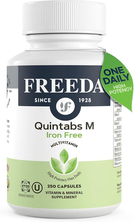 FREEDA One Daily Multivitamin Without Iron – Kosher Adult Multivitamin Supplements for Women & Men’s Health with Biotin, Vitamin B12, B1, B2, B5, Folic Acid, Niacinamide – Gluten Free (250 Capsules)