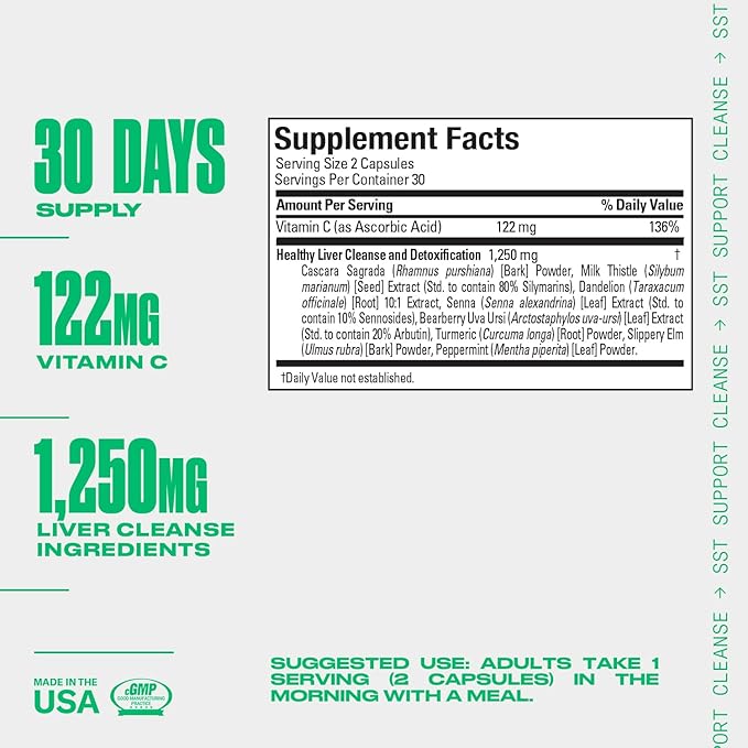 PERFORMIX SST Support Cleanse Non-Stimulant Liver Detox 60 Capsules - Made with Milk Thistle and Turmeric to Support Healthy Liver Function and Promotes Regularity