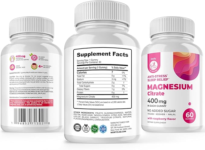 Magnesium Gummies Sugar-Free - Calm Magnesium Supplement for Children, Sugar-Free Magnesium Citrate Gummies for Kids & Adults (120 Count)
