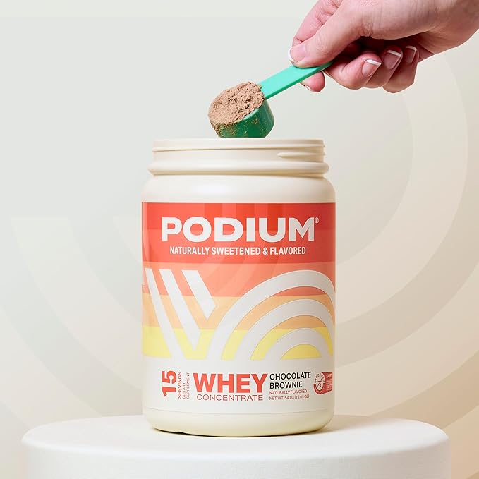 Podium Nutrition Whey Protein Powder, Chocolate Brownie, 22g Protein Per Serving with Digestive Enzymes, Whey Protein Isolate & Concentrate, Gluten Free, Low Carb, Low Sugar & Soy Free, 15 Servings