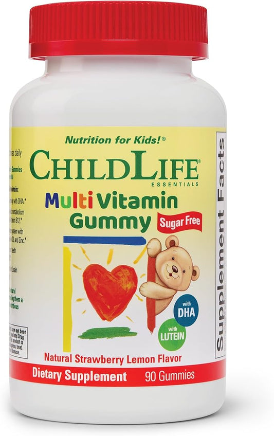 CHILDLIFE ESSENTIALS Multivitamin Gummies for Kids - Children's Vitamins, Kids Multivitamins with DHA, Sugar Free - Natural Strawberry, 90 Count