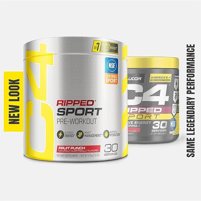 Cellucor C4 Ripped Sport Pre Workout Powder Fruit Punch - NSF Certified for Sport + Sugar Free Preworkout Energy Supplement for Men & Women | 135mg Caffeine | 30 Servings