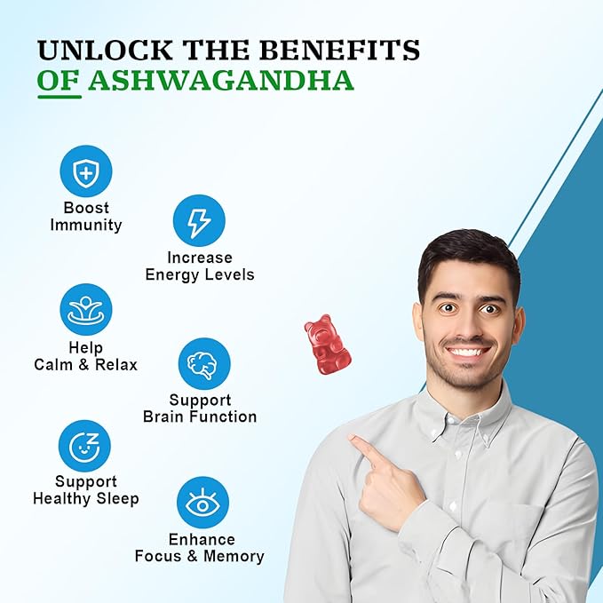 Ashwagandha Gummies with Turmeric GABA Mood Energy and Immune Support, Mixed Berry Flavor 60 Cts