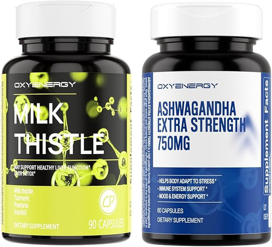 OxyEnergy 300mg Milk Thistle &750mg Ashwagandha Capsule Supplement