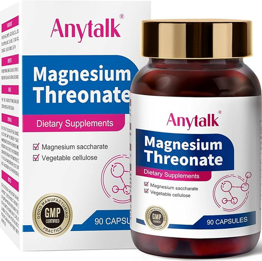 Magnesium L-Threonate, Brain Supplements for Memory and Focus, Sleep and Anxiety for Kids & Adults (90 Capsules)