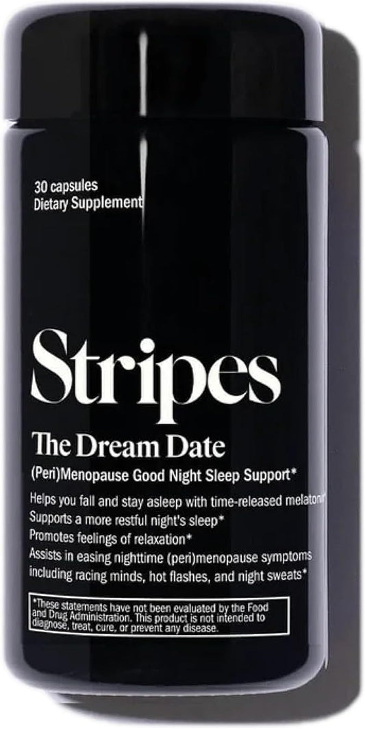 Stripes Beauty Naomi Watts The Dream Date Good Night Sleep Support Supplement Relieve Hot Flashes Racing Thoughts Sleeplessness Nighttime Menopause Support 30 Ct