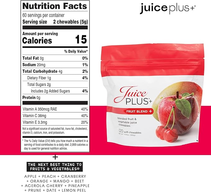 JuicePlus+ Fruit, Vegetable & Berry Blend Soft Chews (Chewables) - 30 Plant-Based Ingredients! Vegan Gummies for Kids & Adults - Gluten-Free, Non-GMO, No HFCS - Prepacked 3 pouches (30 Adult Servings Each)