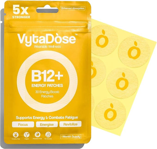 B12+ Energy Patches | Complete B-Vitamins, Caffeine, Guarana & Natural Energy Blend | Bioactive B Vitamins for Mood, Energy, Methylation & Cognition | 5X Stronger Formula
