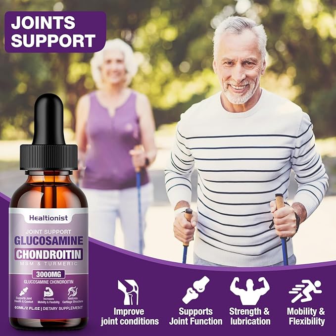 1 Pack Glucosamine Chondroitin MSM Liquid Drops, Extra Strength Joint Support Supplement for Adults Men & Women, Quercetin Boswelia, Bromelain, Antioxidant Immune Support (2 Fl oz)