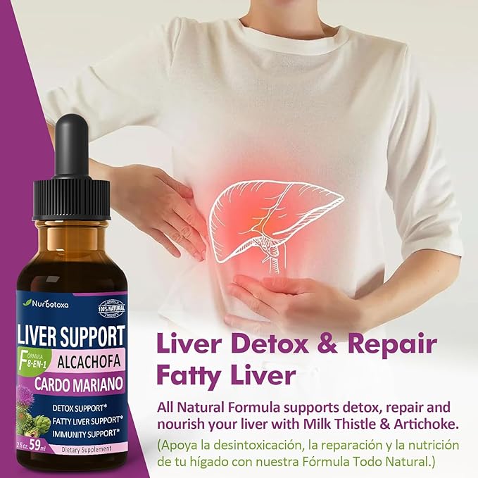 Milk Thistle & Artichoke Extract Liver Support Drops for Fatty Liver, Alcachofa, Curcuma y Cardo Mariano para el Higado Graso, Berberina para Bajar de Peso, Liver Detox & Repair Formula.2oz