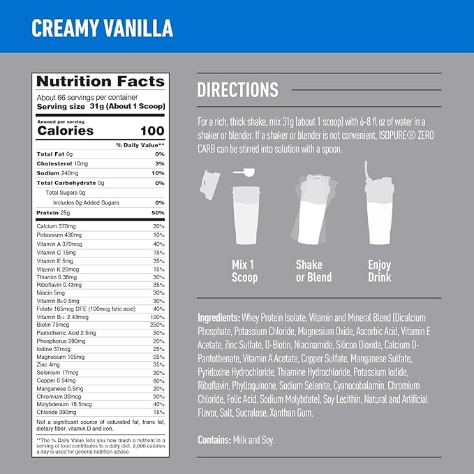 Isopure Protein Powder, Zero Carb Whey Isolate, Gluten Free, Lactose Free, 25g Protein, Keto Friendly, Creamy Vanilla, 4.5 Pound (Packaging May Vary)