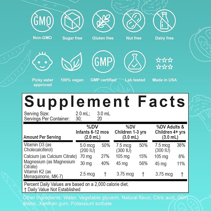 Nuvamin – Liquid Calcium & Magnesium Drops for Baby, Toddlers, Kids, & Adults, 2Fl.Oz (60ml), 30 Daily Servings. Great Taste - All Natural - Vegan - Superior Absorption