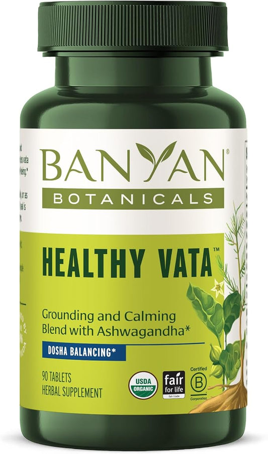 Banyan Botanicals Healthy Vata – Organic Herbal Supplement with Ashwagandha, Shatavari & Other Ayurvedic Herbs for Calm and Balanced Well-Being* – 90 Tablets – Non-GMO Sustainably Sourced Vegan