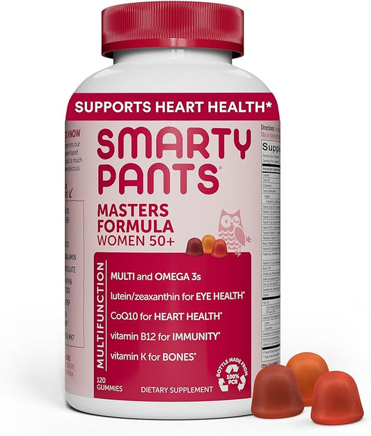 SmartyPants Multivitamin Gummy for Women 50 and Over: Omega 3 Fish Oil (EPA/DHA), Methylfolate, CoQ10, Vitamin D3, C, Vitamin B12, B6, A, K & Zinc, Biotin, Gluten Free, 120 Count (30 Day Supply)