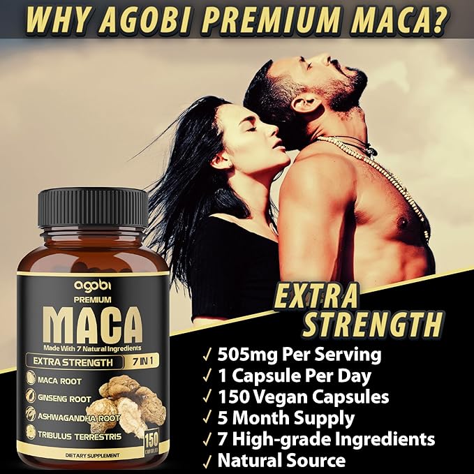 7in1 Premium Maca Root Capsules - with Ashwagandha, Ginseng, Tribulus, Shilajit, Shatavari & Black Pepper - Natural Energy, Performance & Mood Support - 150 Counts for 5 Months