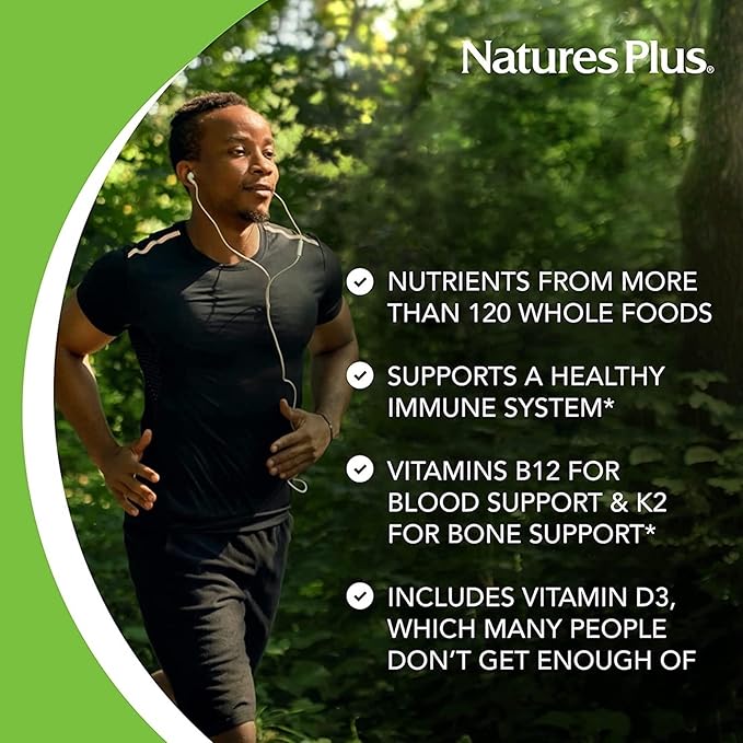 Natures Plus Source of Life Gold Multivitamin - 90 Vegetarian Capsules - with Vitamins D3, B12, K2 & More Than 120 Whole Foods - Blood, Bone & Immune Support - Gluten Free - 30 Servings