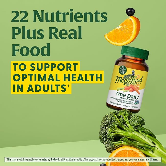 MegaFood One Daily Multivitamin - Multivitamin for Women and Men - with Real Food - Immune Support Supplement - Vitamin C & Vitamin B - Bone Health - Energy Metabolism - Vegetarian, Non-GMO - 180 Tabs