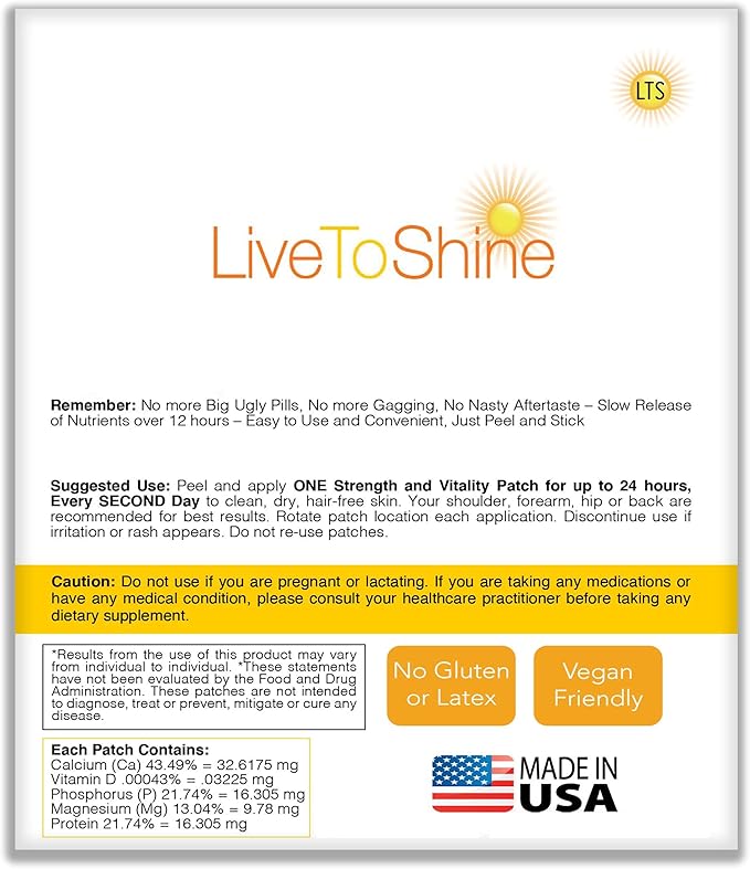 Calcium Magnesium D3 Topical Patches for Men and Women - One Month Supply - USA Made by Live to Shine