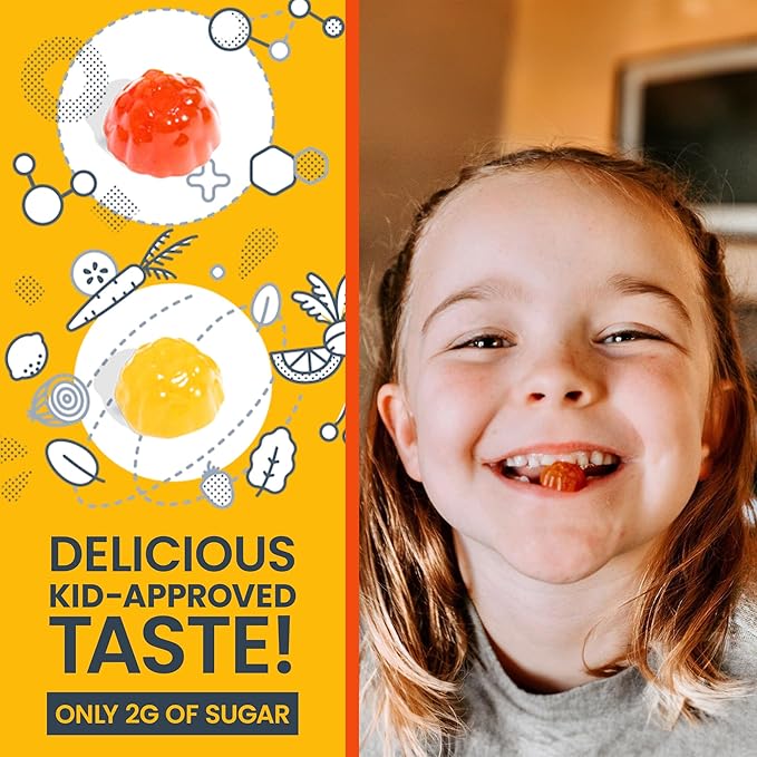 FIRST DAY Kids Daily Multivitamin + Tribiotic Gummies – Vitamin A, D3, B6, B12, C, Pre+, Post+, Probiotics & More to Support Growth, Brain Function, Immunity, Digestion – Low Sugar – 30 Day Supply