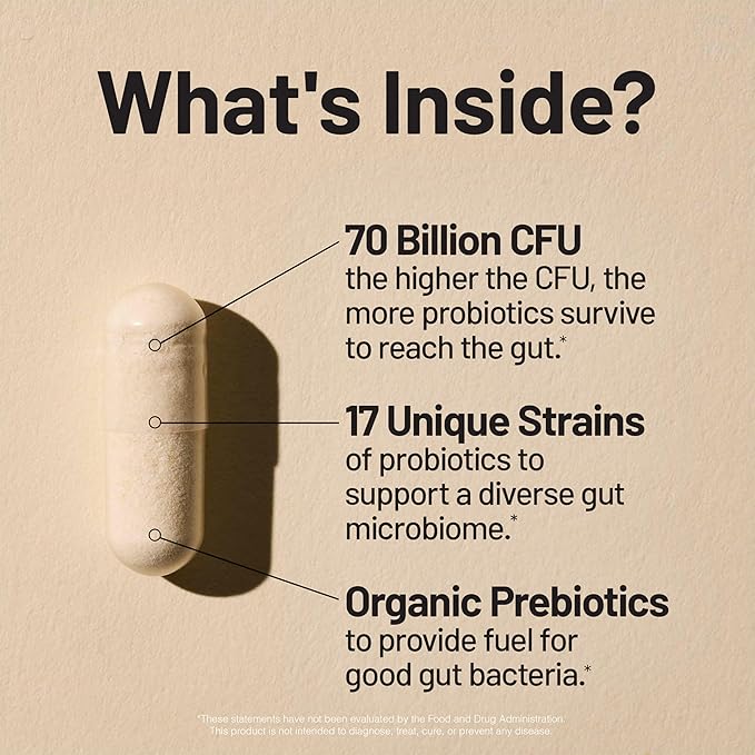 NatureWise Probiotics 70 Billion CFU - 17 Strains + Organic Prebiotics - Immune, Digestive & Gut Health Support for Women & Men - Vegetarian, Gluten-Free, Non-GMO - 60 Capsules[2-Month Supply]