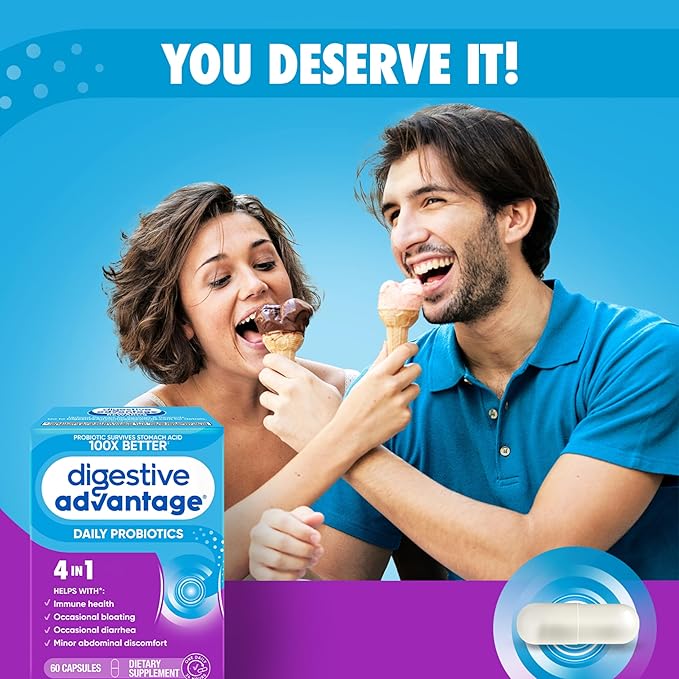 Digestive Advantage Probiotics For Digestive Health, Daily Probiotics For Women & Men, Supports Gut Health, Occasional Bloating & Diarrhea, Minor Abdominal Discomfort, & Immune Support, 60ct Capsules