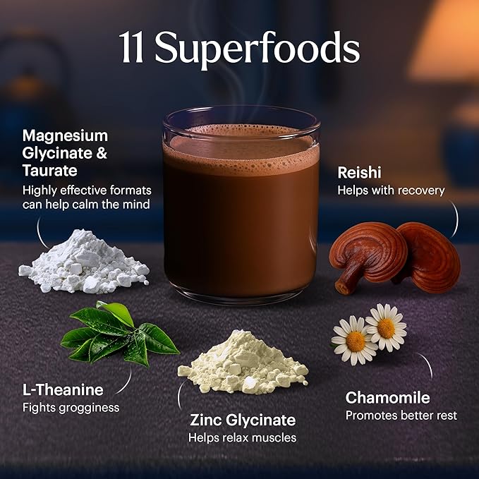 MoonBrew Nighttime Magnesium Hot Cocoa, Natural Sleep Aid Drink Mix for Adults - Calming Melatonin-Free Sleep Support - Sleepy Hot Chocolate Powder with L-Theanine, Chamomile & Zinc Glycinate