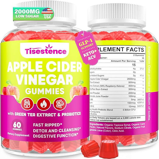 Apple Cider Vinegar Gummies, Keto ACV Gummies 2000MG for Cleanse & Detox, Max Strength ACV Keto Gummies with Green Tea, Raspberry, B12 and Probiotics for Metabolism & Digestive Health -60 Keto Gummies