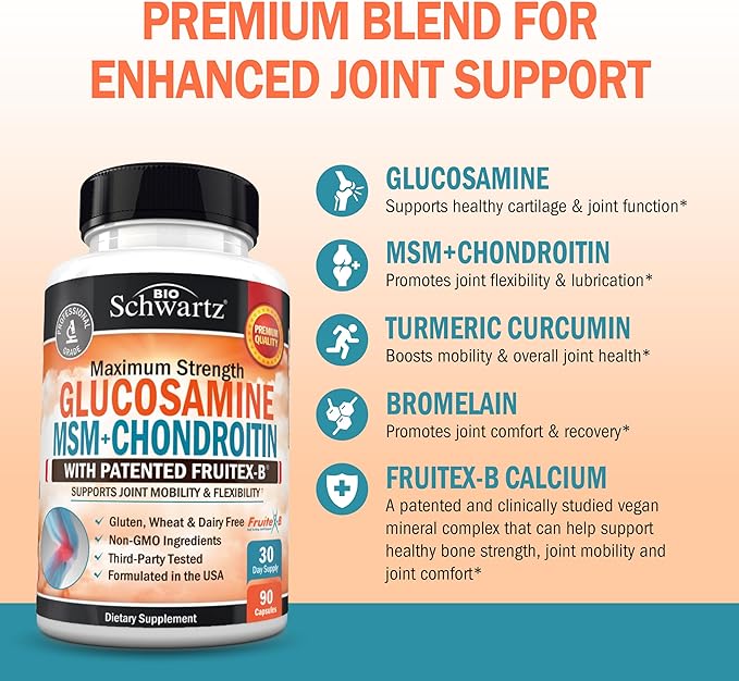 Glucosamine Chondroitin MSM Joint Support Supplement - FSA HSA Approved - Collagen Peptides, Turmeric and Ginger, Hyaluronic Acid, Glucosamine Chondroitin Sulfate - Gluten Free, Non GMO, 180 Capsules