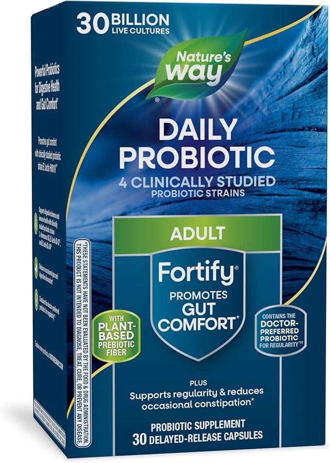 Nature's Way Fortify Daily Probiotic + Prebiotic for Men and Women, 30 Billion Live Cultures, Digestive and Immune Health Support* Supplement, 30 Capsules (Packaging May Vary)
