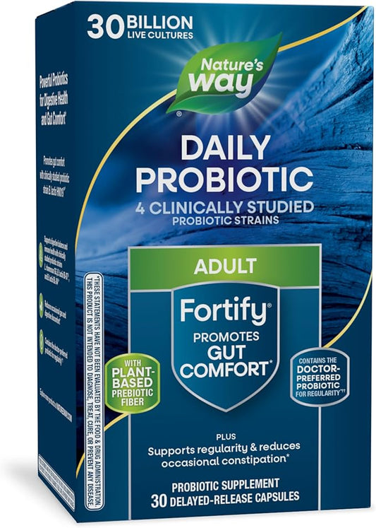 Nature's Way Fortify Daily Probiotic + Prebiotic for Men and Women, 30 Billion Live Cultures, Digestive and Immune Health Support* Supplement, 30 Capsules (Packaging May Vary)