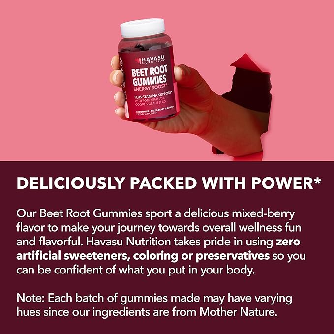 Beet Root Gummies with COQ10 & Pomegranate - Nitric Oxide Supplement for Men and Women - Endurance, Performance, Recovery - Vegan, Non-GMO, Gluten Free - Mixed Berry Flavor, 2 Month Supply