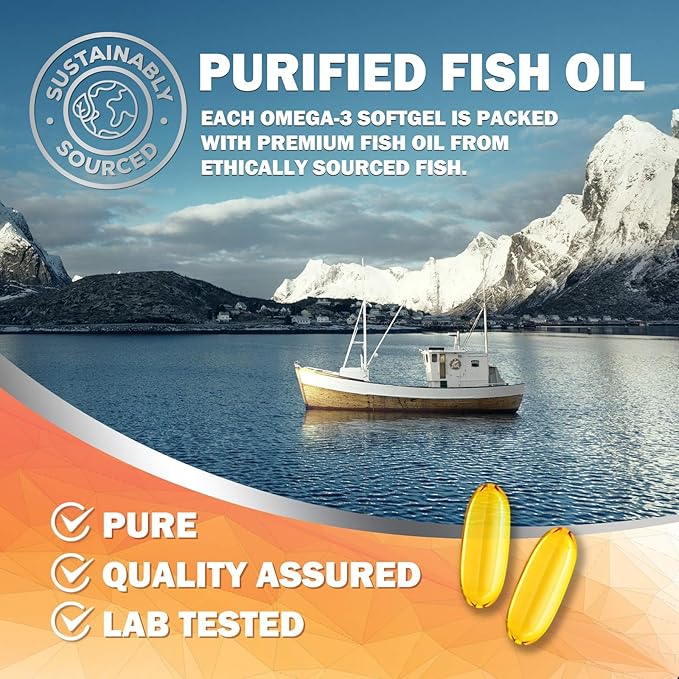 Triple Strength Omega 3 Fish Oil - 2400 mg Natural Omega-3 Supplements Support Brain, Heart & Joint Health with EPA & DHA Essential Fatty Acids - Lemon Flavor, Burpless, Wild Caught - 180 Softgels