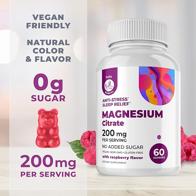 DR. MORITZ Magnesium Gummies for Adults - Sugar-Free Calm Magnesium Gummies - Raspberry Flavor - Non-GMO, 200 mg, 2 Pack (120 Count)