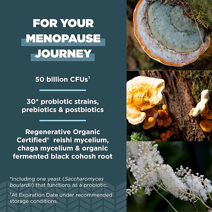 Ancient Nutrition Regenerative Organic Certified Probiotics for Menopause Support, Probiotics Menopause Support, Healthy Digestion and Women’s Health Support, 50 Billion CFUs* Per Serving, 60 Count
