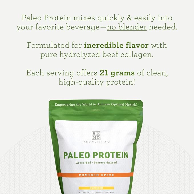 Amy Myers MD Pure Paleo Protein Powder - Clean Grass Fed Pasture Raised Protein - Hormone Free, Non-GMO, Gluten & Dairy Free - Perfect for Keto and Paleo- 29.31 Oz - Pumpkin Spice