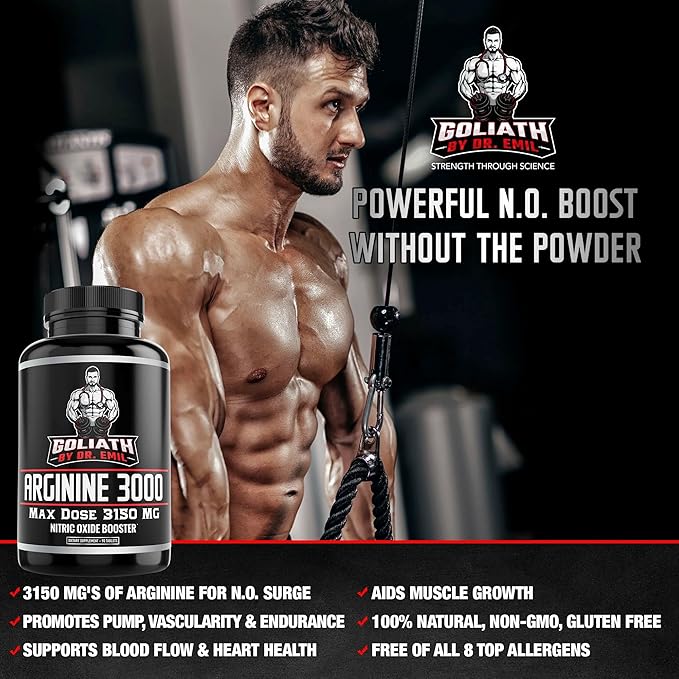 Dr. Emil - L Arginine (3150mg) Highest Capsule Dose - Nitric Oxide Supplement for Vascularity, Endurance and Heart Health (AAKG and HCL) - 90 Tablets