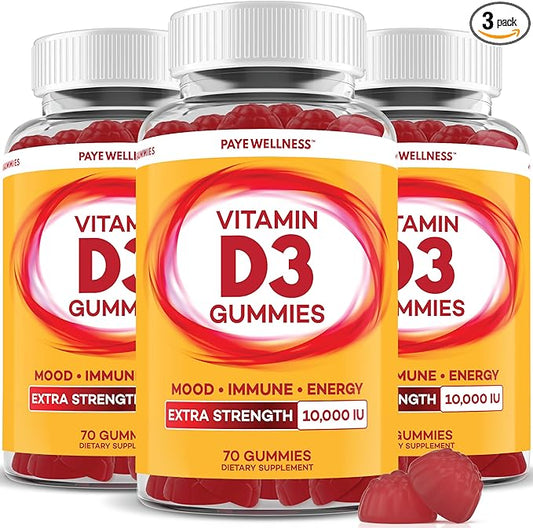 PAYÉ Vitamin D Gummies, D3, 10,000 IU (250 mcg) per Serving, Dietary Supplement for Bone, Teeth, Muscle and Immune Health Support Kids and Adults* - 210 Count