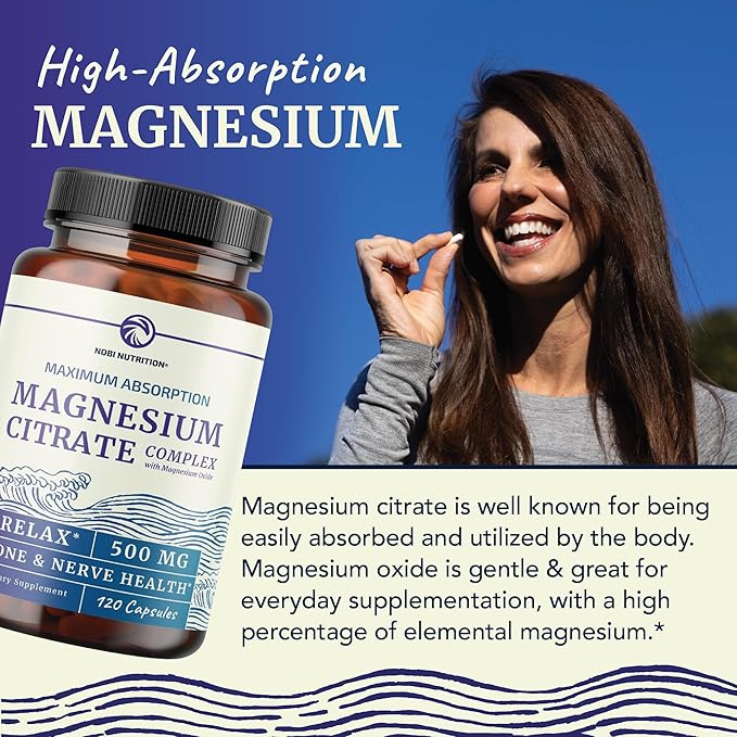 Magnesium Citrate 500 MG (120ct) for Calm, Relaxation, Constipation & Digestion Support | High Absorption Magnesium Supplement with Elemental Mag Oxide | Gluten-Free, Soy-Free | 4-Month Supply
